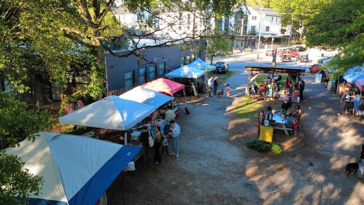 Aerial view of an outdoor market event